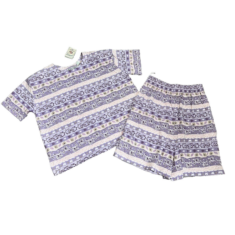 Vintage Emerald Isle‎ 2 Pcs Pajama Set Floral Purple